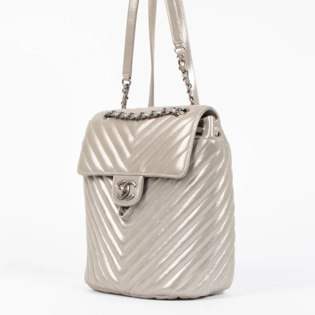 Chanel Metallic Silver Calfskin Chevron Urban Spirit Backpack in Silver Calfskin from Labellov, photo 3 of 7