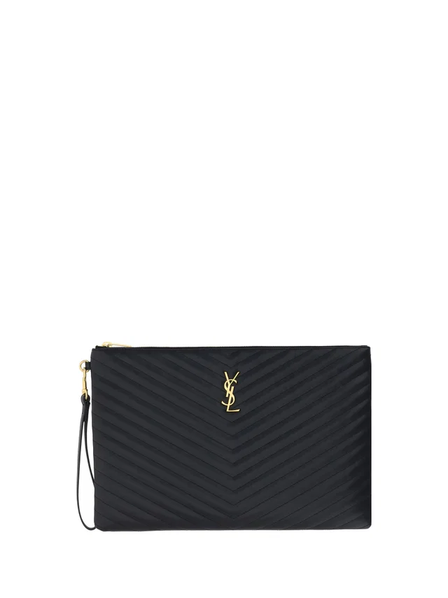 Saint Laurent Matelassé Leather Clutch — Black Calf Bos Taurus Wallet in Black Leather from HEWI