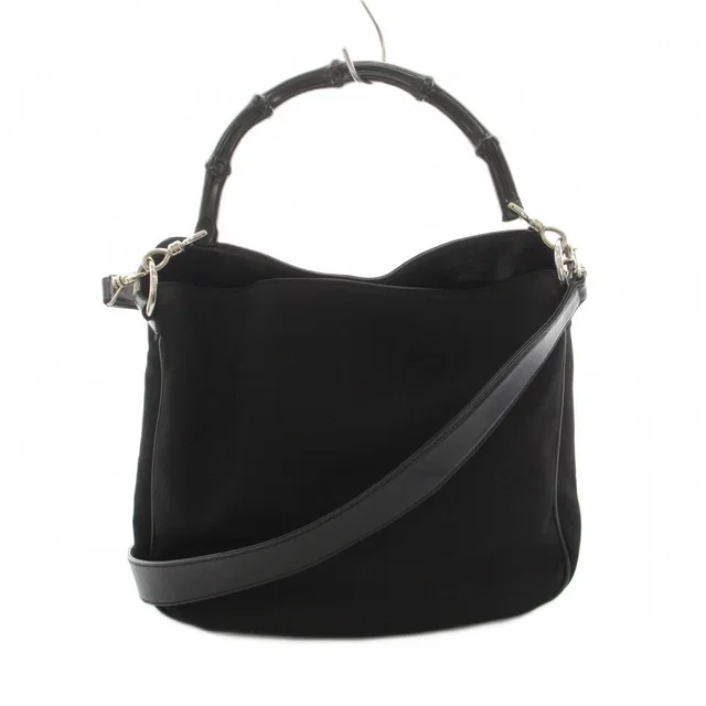 Gucci Bamboo Line Shoulder Bag 2-Way Nylon Leather Black 001 YT in Black Nylon from The Reluxe