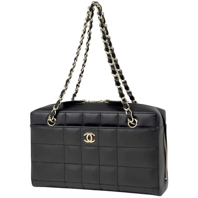 Chanel Handbag Choco Bar CC Logo Leather Black in Black Leather from The Reluxe