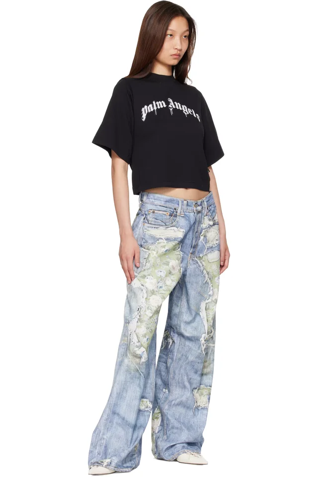 Palm Angels Black Dripping Curved Logo Boxy T-shirt, photo 4 of 4 from SSENSE