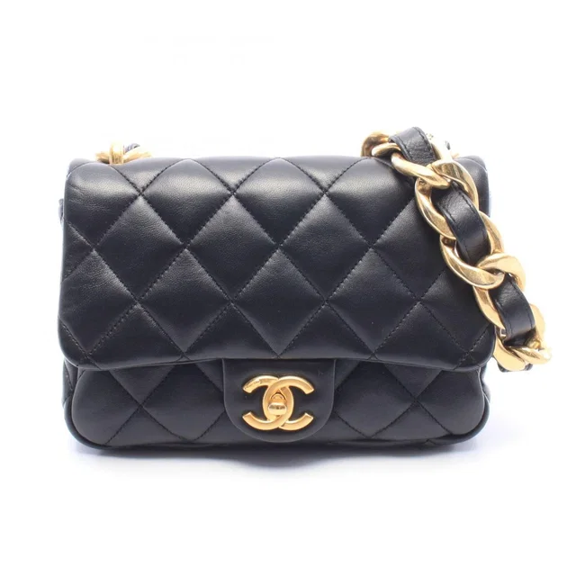 Chanel Shoulder Bag Quilted Small Flap Black Leather Chain in Black Leather from The Reluxe