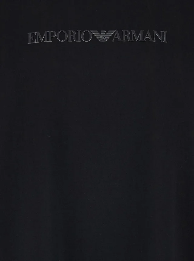 Emporio armani Black Cotton Crew Neck T-Shirt with Logo Embroidery for Men in Black 100% Cotton, photo 5 of 5 from Gaudenzi Boutique