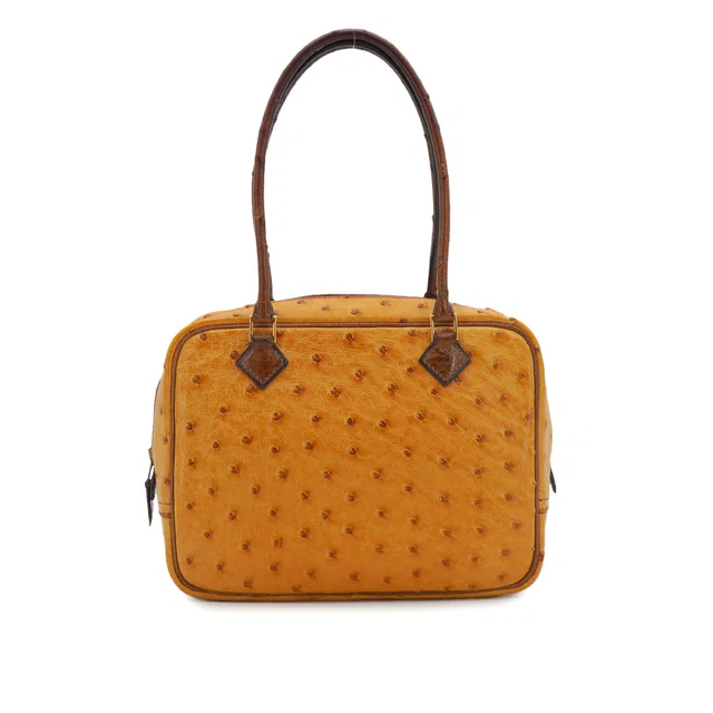 Hermès Plume Mini Chestnut Etrusque Ostrich Hand Bag 2000 Square D Gold Hardware in Ostrich from Luxury Promise