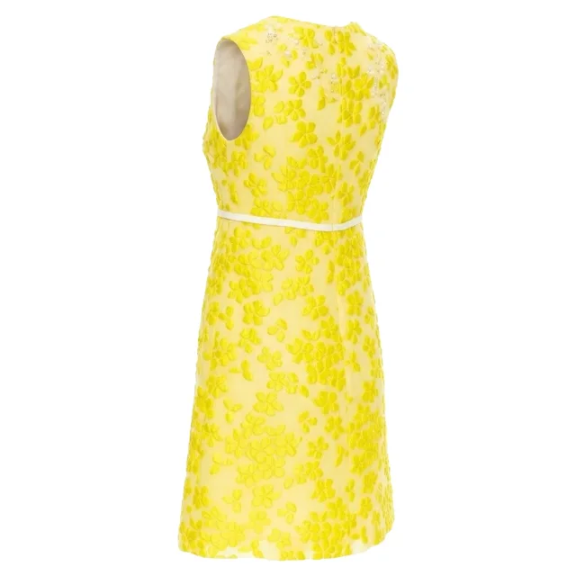 Giambattista Valli silk floral cloque mini bow dress in yellow, photo 6 of 6 from ShopSimon