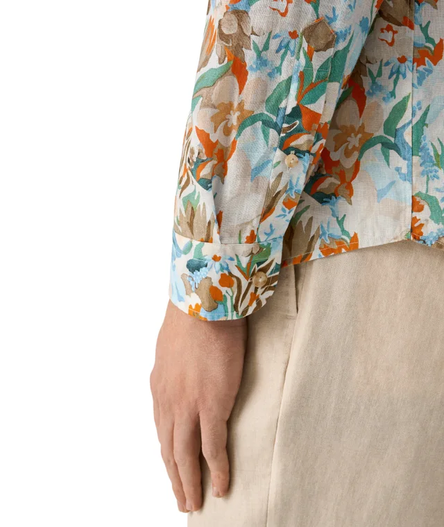 Eton Contemporary-Fit Floral Linen Shirt in Orange Linen & Linen Blends, photo 5 of 6 from Harry Rosen
