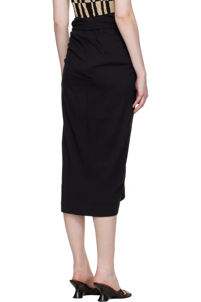 Dries Van Noten Black Knotted Jersey Midi Skirt, photo 3 of 4 from SSENSE