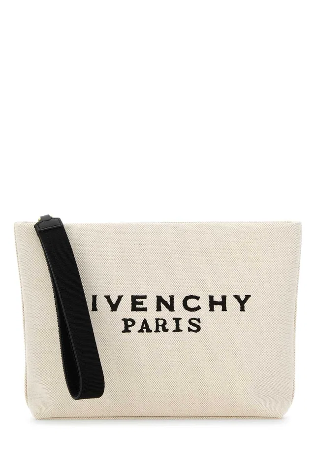 Givenchy Logo Clutch — Beige in Beige Canvas from HEWI