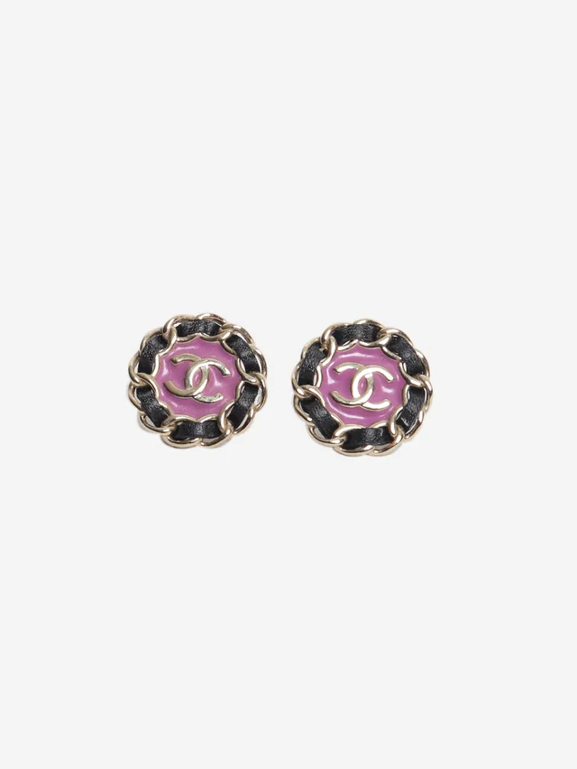 Chanel Purple and black interwoven chain round earrings in Black from Sign of the Times