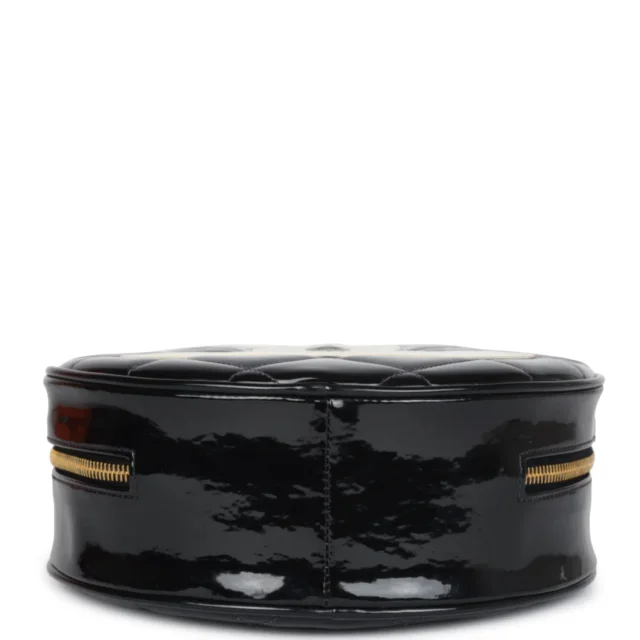 Chanel Vintage Round Vanity Bag Black, White Patent Leather Antique Gold Hardware in Black Patent leather from Madison Avenue Couture, photo 7 of 9