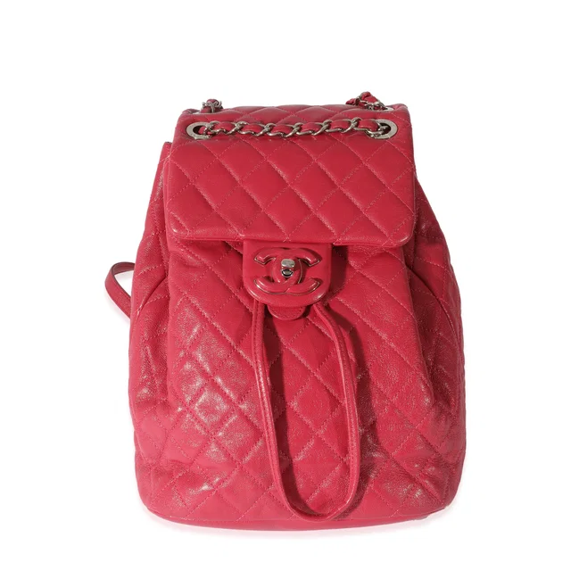 Chanel Red Quilted Calfskin Medium Covered Cc Drawstring Backpack Pink Leather Handbag in Red Calfskin from HEWI