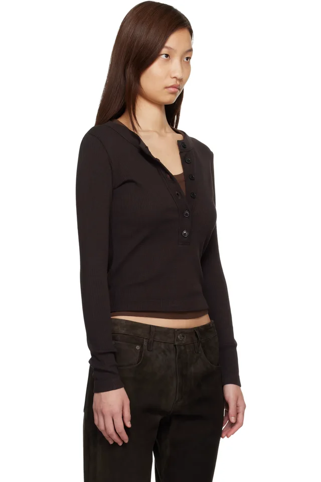 Citizens of Humanity Brown Varra Henley T-shirt, photo 2 of 4 from SSENSE
