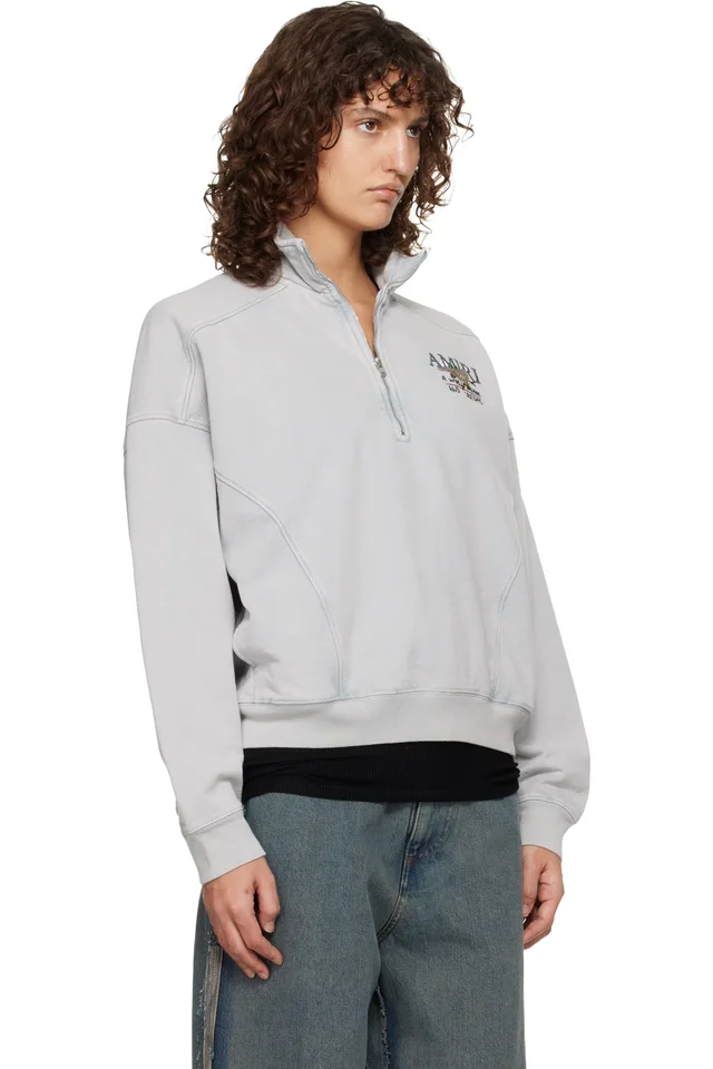 AMIRI Gray 'Hopes & Dreams' Half Zip Crew Sweater, photo 2 of 4 from SSENSE