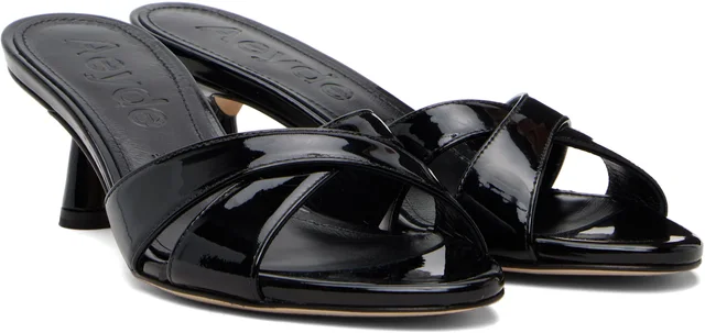Aeyde Black Vero Patent Leather Mule Heeled Sandals, photo 4 of 4 from SSENSE