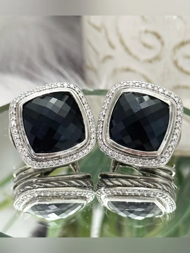 David Yurman Large Diamond 14mm Black Onyx Albion Earrings.925 Sterling Silver in silver|black|gray from Poshmark