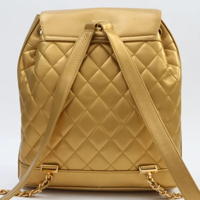 Chanel Circa 1992 Circle CC Turn-lock Backpack, Gold in Gold Lambskin from VINTAGE QOO TOKYO, photo 3 of 12