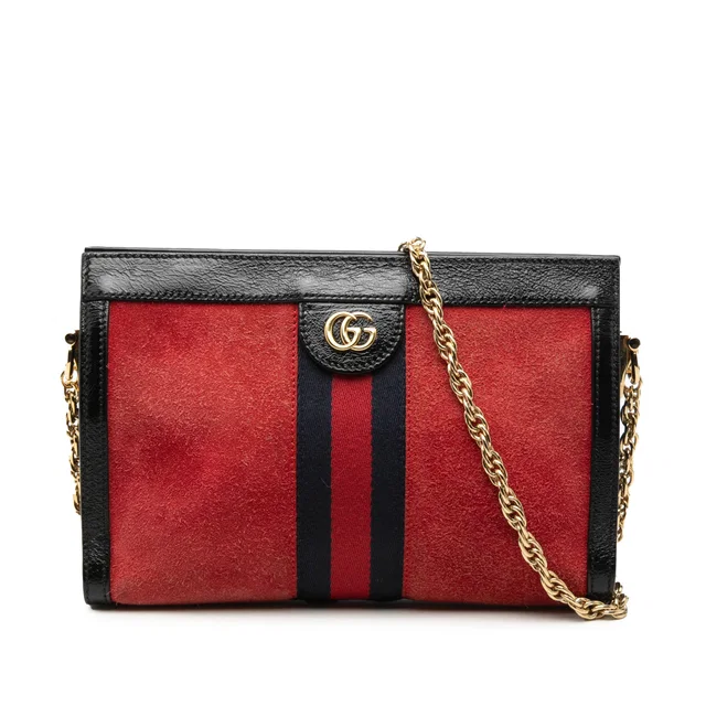 Red Gucci Small Suede Web Ophidia Chain Crossbody in Red Suede from Designer Revival