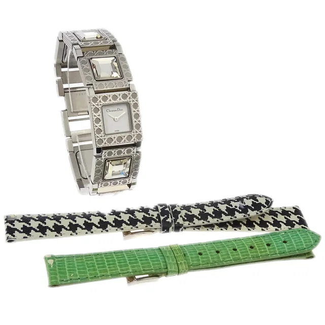 Dior D60-109 La Parisienne Quartz Watch Silver in Silver Lizard from AMORE Vintage Tokyo