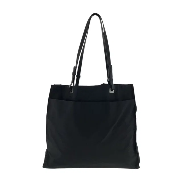 Prada Tessuto Black Silver Nylon Leather Tote Shoulder Bag in Black Nylon from The Reluxe