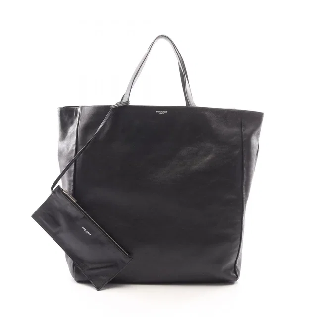 Saint Laurent Tote Bag Logo Black Leather in Black Leather from The Reluxe