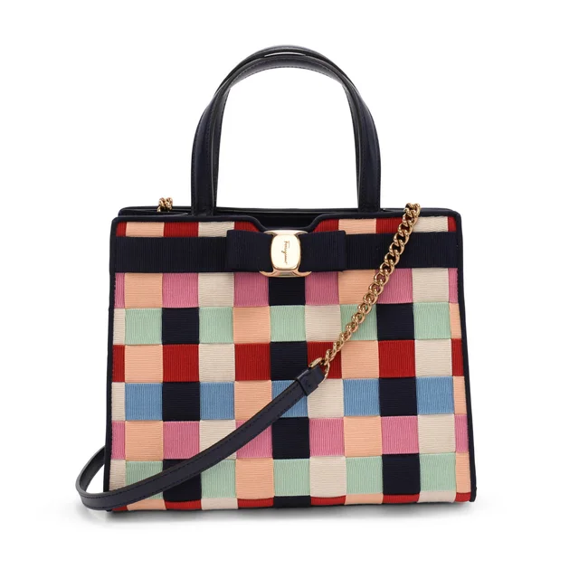 Ferragamo Vara Bow Tote in Multi Colour Nylon from Blue Spinach