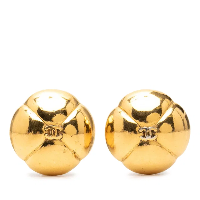 Gold Chanel CC Gold Plated Camelia Dome Clip On Earrings in Gold from Designer Revival
