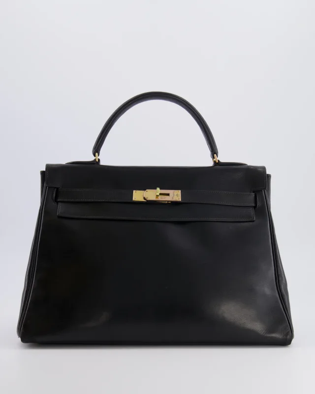 Hermès Vintage Kelly 32 Retourne Bag in Black Box leather from Sellier, photo 21 of 22