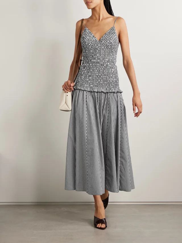 BRANDON MAXWELL The Josie shirred striped cotton midi dress in Grey, photo 2 of 2 from NET-A-PORTER (Canada)