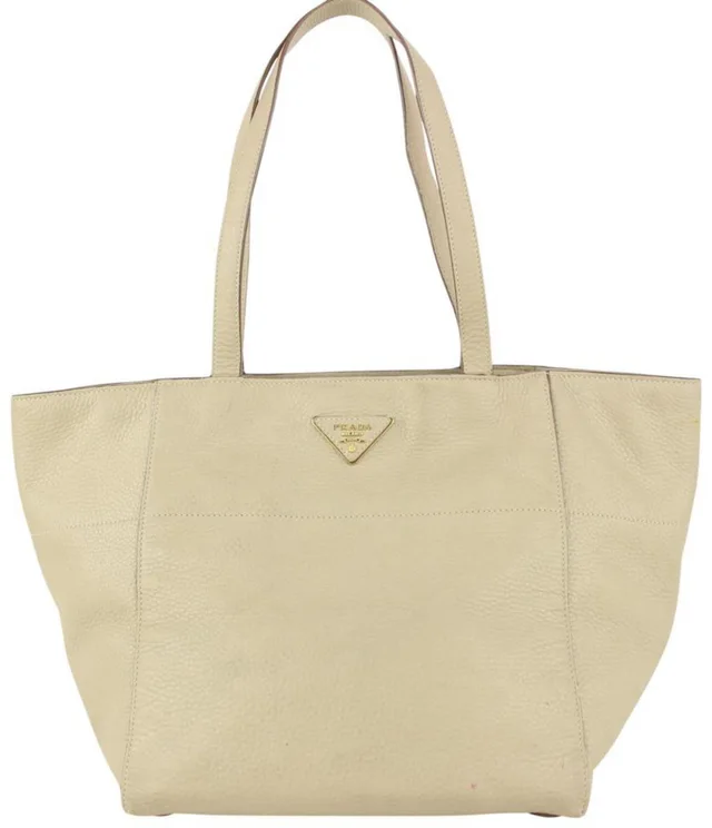 Prada Beige Daino Vitello Leather Shopper Tote Bag in Beige Leather from Bagriculture