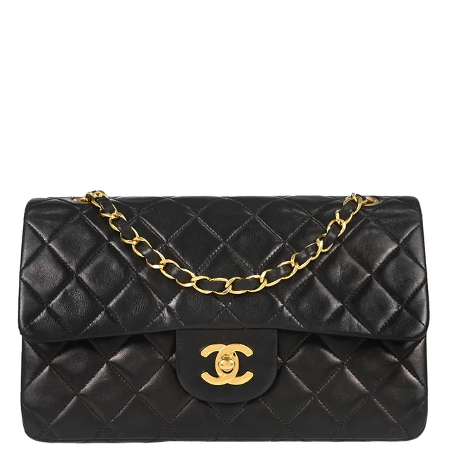 Chanel 1991-1994 Black Lambskin Small Classic Double Flap Shoulder Bag in Black Lambskin from AMORE Vintage Tokyo