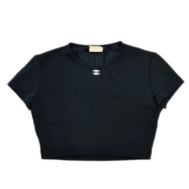 Chanel 1995 Spring black CC cropped top #40 in Black Nylon from AMORE Vintage Tokyo