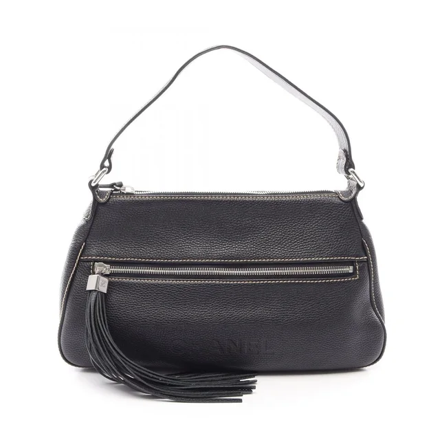 Chanel Shoulder Bag Logo Fringe Black Leather in Black Leather from The Reluxe
