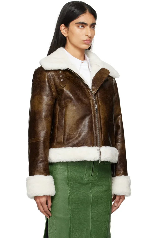 Stand Studio Brown & Off-White Lorelle Faux-Shearling Jacket, photo 2 of 4 from SSENSE