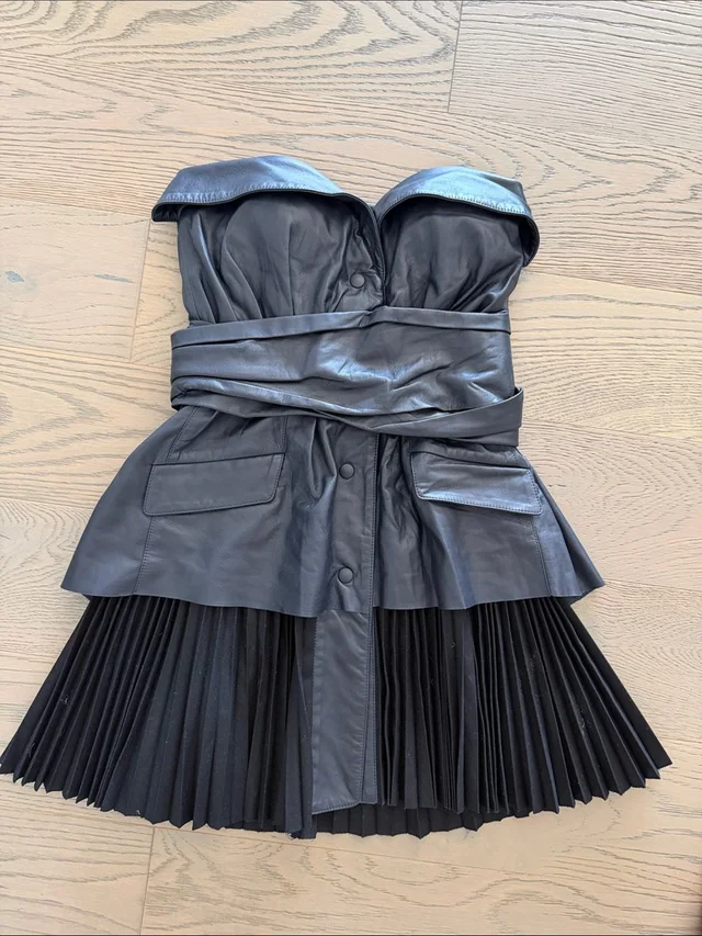 Proenza Schouler Strapless Leather & Pleated Dress in black Leather from Poshmark