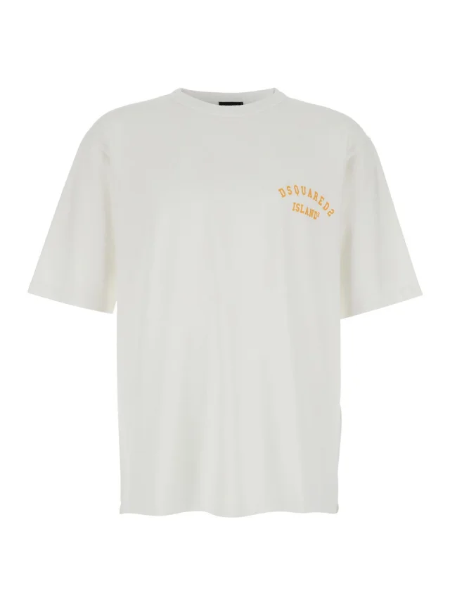 Dsquared2 White Crew Neck T-Shirt with Logo Lettering on the Front in Cotton for Men in White 100% Cotton from Gaudenzi Boutique, photo 1 of 1