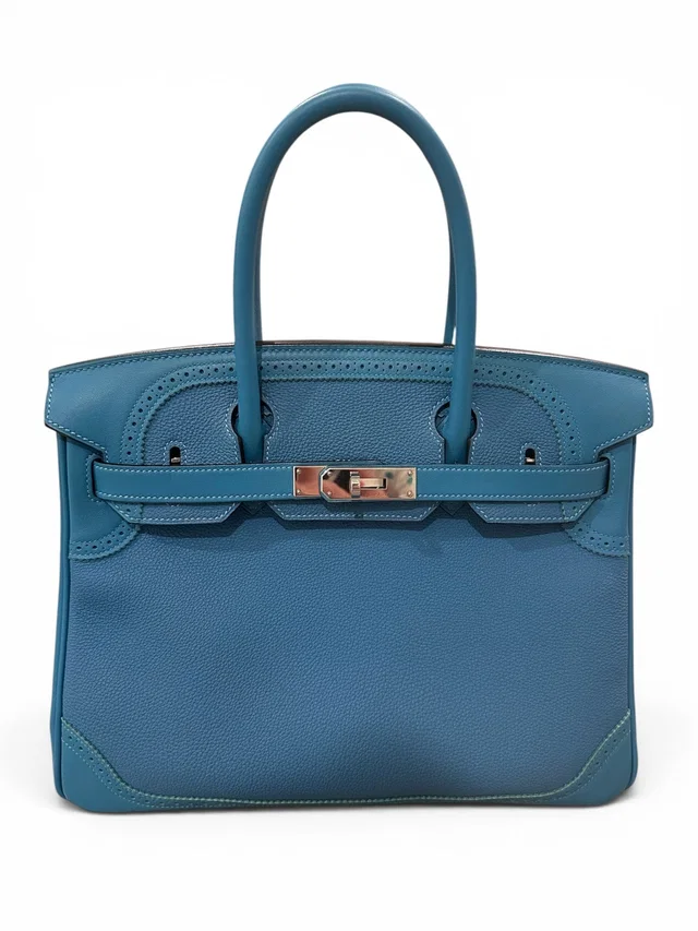 Hermès Birkin 30 Ghillies in Turquoise Togo/Swift with PHW in Blue Togo leather from Luxury Promise
