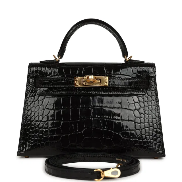 Hermès Kelly Sellier 20 Black Shiny Alligator Gold Hardware in Black Crocodile from Madison Avenue Couture