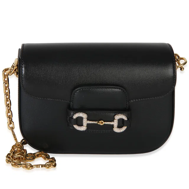 Gucci Black Azalea Calfskin Mini Crystal Horsebit 1955 Shoulder Bag in Black Calfskin from myGemma