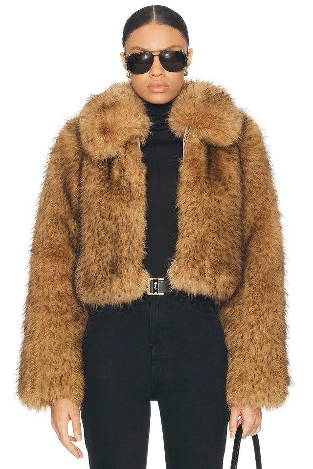 L'Academie by Marianna Savoie Faux Fur Jacket in Beige from FWRD, photo 1 of 1