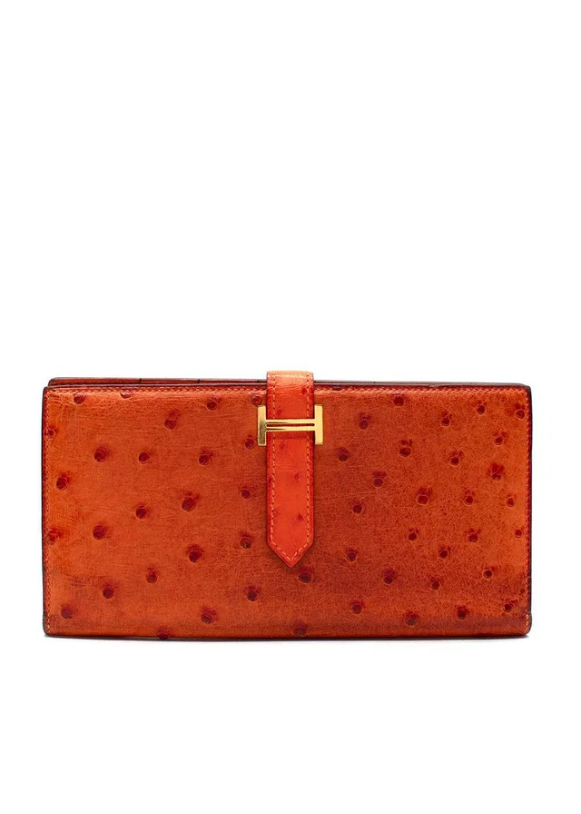 Hermès Orange Ostrich Bearn Wallet in Orange Ostrich from HEWI