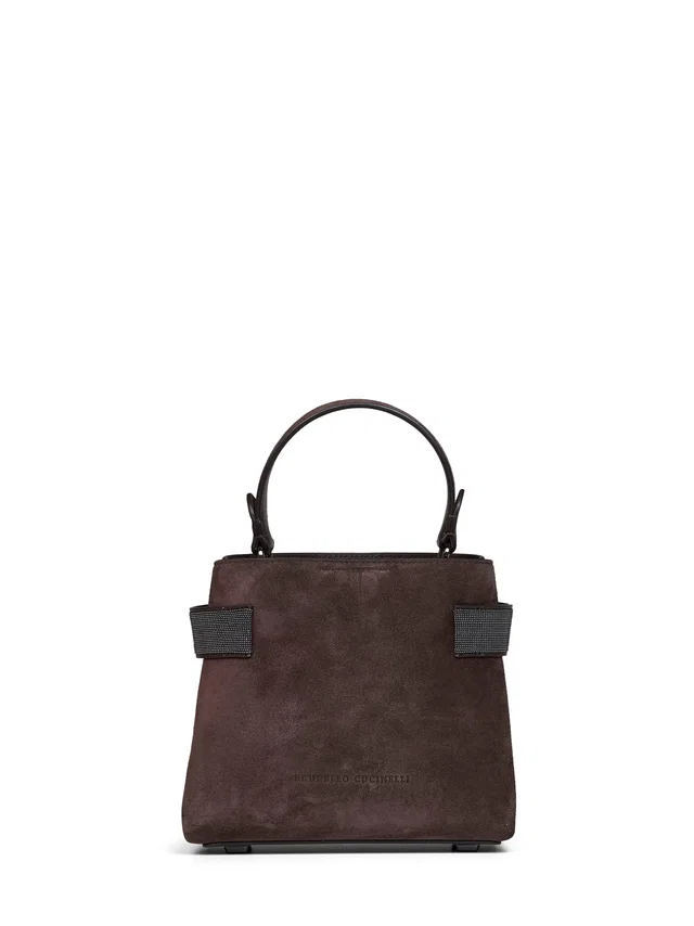 Brunello Cucinelli Monili-Embroidered Suede Top Handle Bag — Brown Leather (suede Exterior in Brown Suede from HEWI
