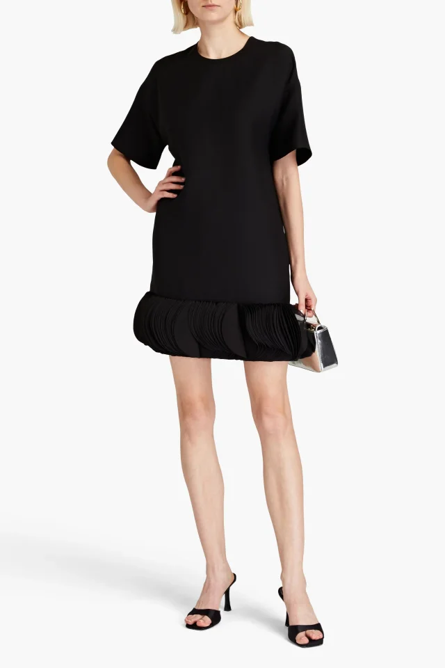 Valentino Garavani Organza-Trimmed Wool and Silk-Blend Crepe Mini Dress in Black, photo 2 of 4 from THE OUTNET