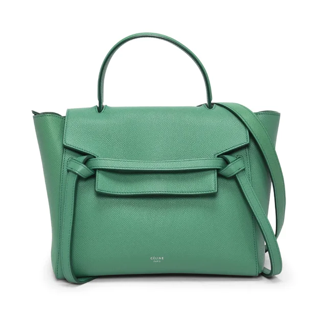 Celine Grained Calfskin Micro Belt Bag in Pop Green Caviar leather from Blue Spinach