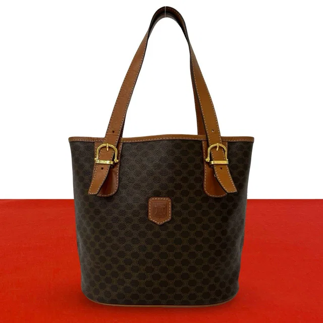 Celine Vintage Macadam Blason Leather Tote Bag Brown in Brown Leather from The Reluxe