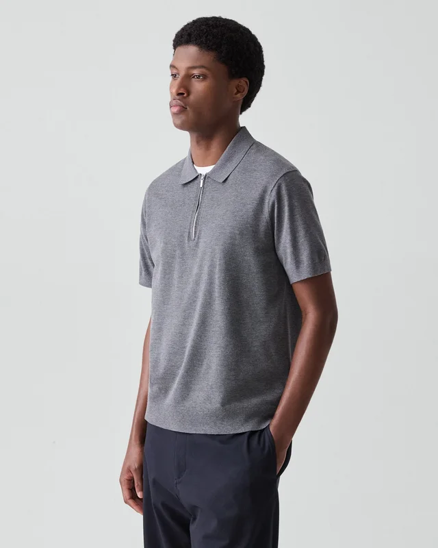 Theory Quarter-Zip Polo Shirt in Light Bilen in MEDIUM GREY 62% Viscose, 38% Polyester; Exclusive Of Elastic, photo 2 of 12 from Theory