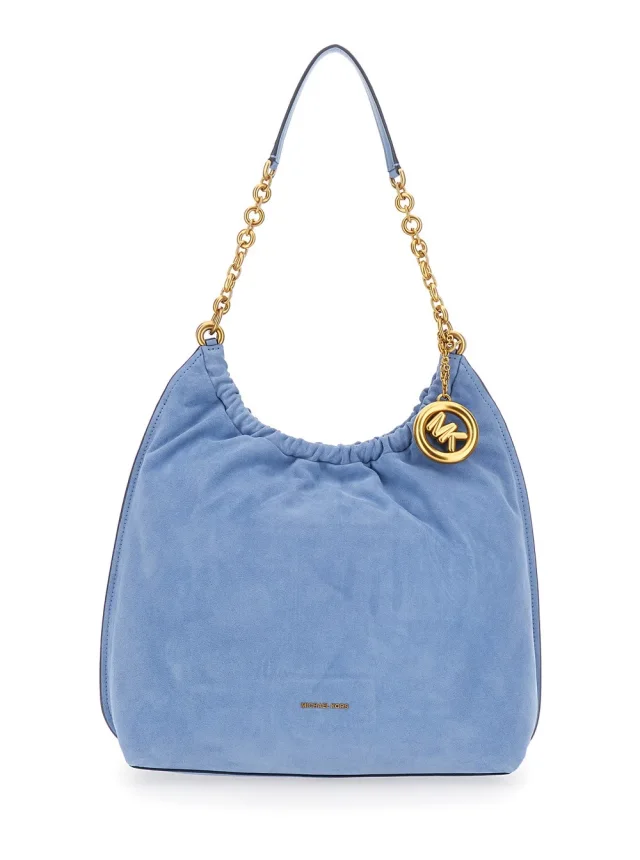 Michael michael kors 'Indie Large' Light blue Shoulder bag with chain strap and logo plate on the front in suede women in 100% Calf from Gaudenzi Boutique, photo 1 of 1