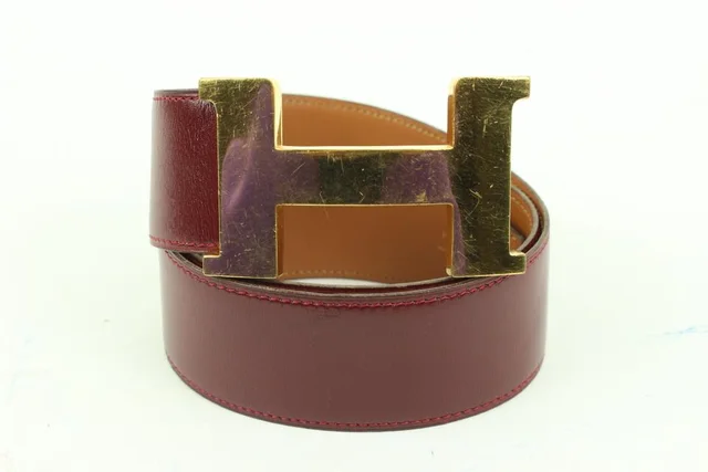 Hermès 42MM Burgundy x Gold H Logo Belt in Burgundy from Bagriculture