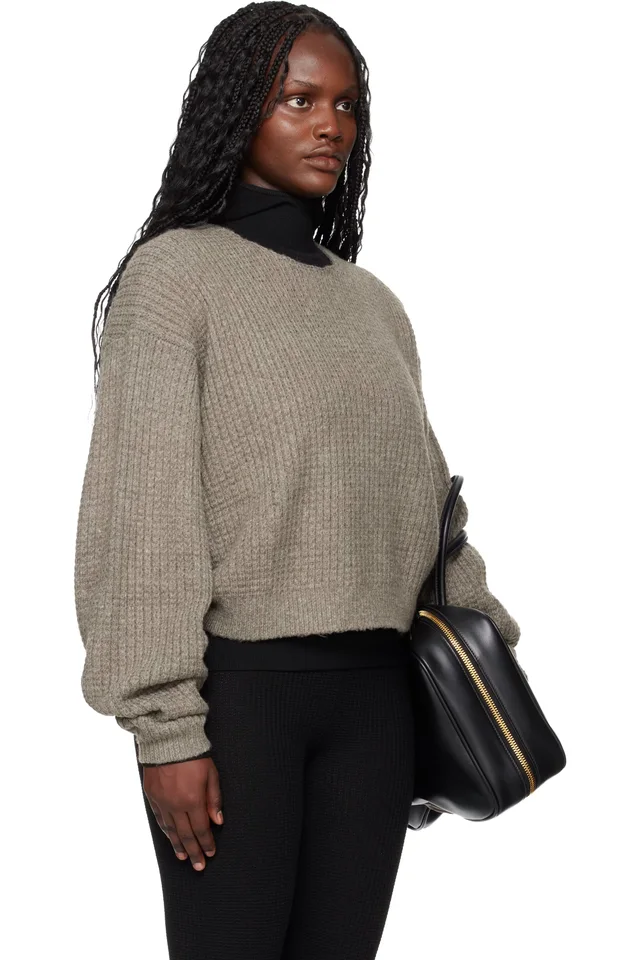 Fear of God ESSENTIALS Brown Holiday Heavy Waffle 90s Crewneck Sweater, photo 2 of 4 from SSENSE