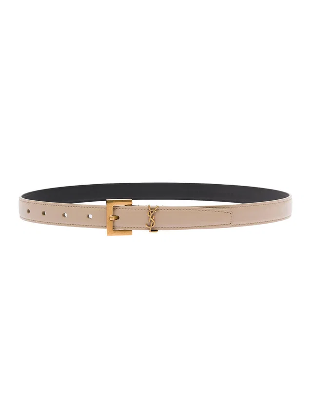 Leather With Ysl Buckle Belt — Beige in Beige Leather from HEWI