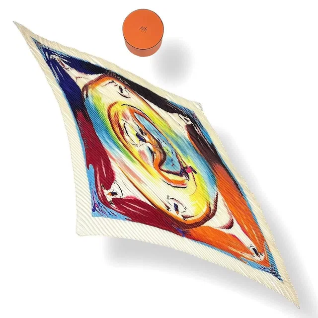 Hermès Pleats Scarf Smiles In Third Millenary Silk White in White Silk from The Reluxe